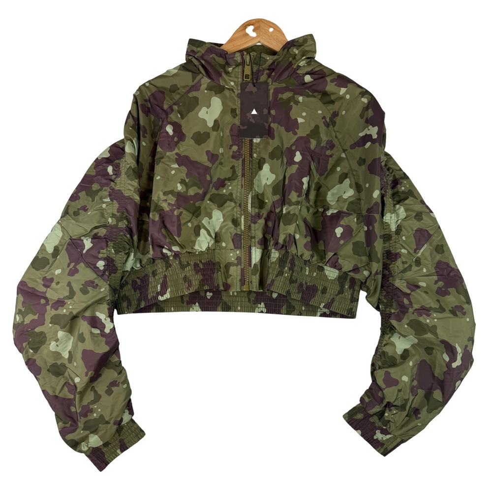 Balance Athletica Windbreaker Jacket Women Large Green Camo Cropped Hooded Zip